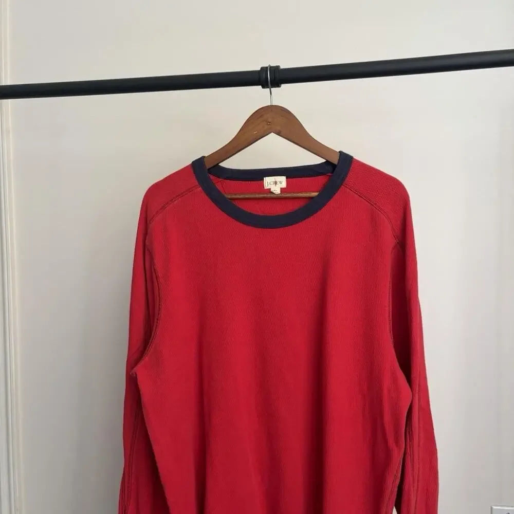 J.Crew Oarsman Red Baggy Oversized Minimalist Preppy Mens XL Thermal Shirt